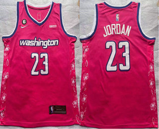 Washington Wizards #23 Michael Jordan 2022 Pink City Edition With 6 Patch Stitched Jersey With Sponsor - Zenithce