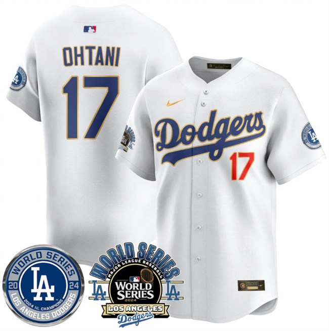 Los Angeles Dodgers #17 Shohei Ohtani White 2024 World Series Patch Vapor Premier Limited Stitched Jersey - Zenithce
