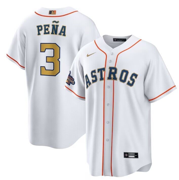 Houston Astros #3 Jeremy PeNa White 2023 Gold Collection With World Serise Champions Patch Cool Base Stitched Jersey - Zenithce