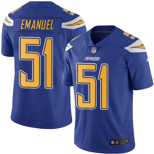 Chargers #51 Kyle Emanuel Electric Blue Stitched Limited Rush Nike Jersey - Zenithce