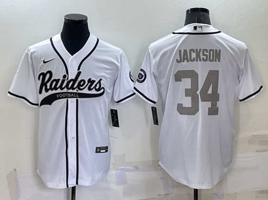 Las Vegas Raiders #34 Bo Jackson White Gray Cool Base Stitched Baseball Jersey - Zenithce