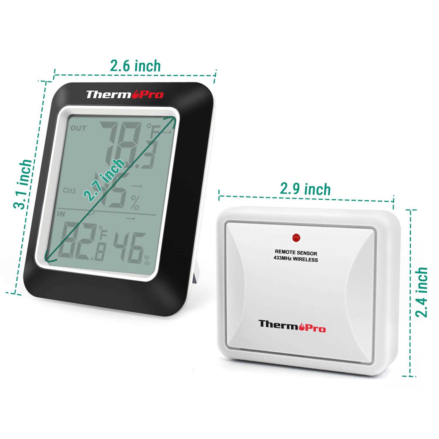 ThermoPro Digital Hygrometer Indoor Outdoor Thermometer Wireless Temperature and Humidity Gauge Monitor Room Thermometer - Zenithce
