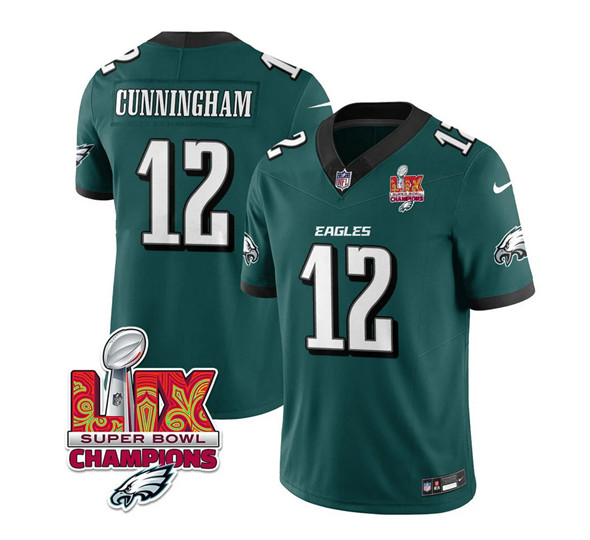 Philadelphia Eagles #12 Randall Cunningham Green 2025 Eagles Logo Super Bowl LIX Patch New F.U.S.E. Vapor Limited Stitched Jersey - Zenithce