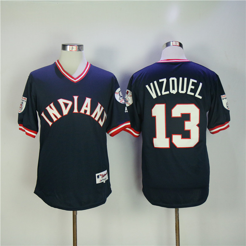 Cleveland Indians #13 Omar Vizquel Navy Turn Back The Clock Stitched Jersey - Zenithce