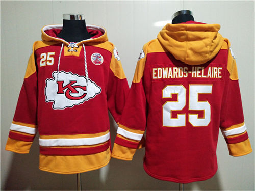 Kansas City Chiefs #25 Clyde Edwards-Helaire Red Lace-Up Pullover Hoodie - Zenithce