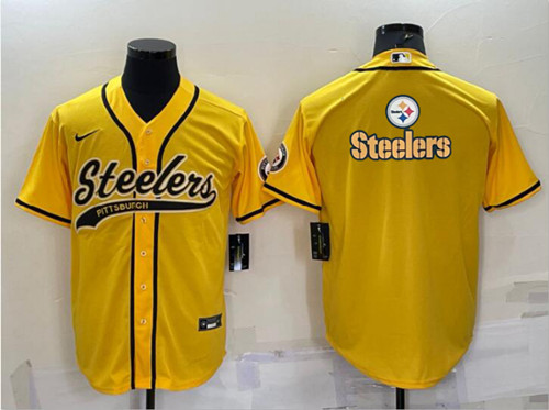 Pittsburgh Steelers Yellow Team Big Logo With Patch Cool Base Stitched Baseball Jersey - Zenithce