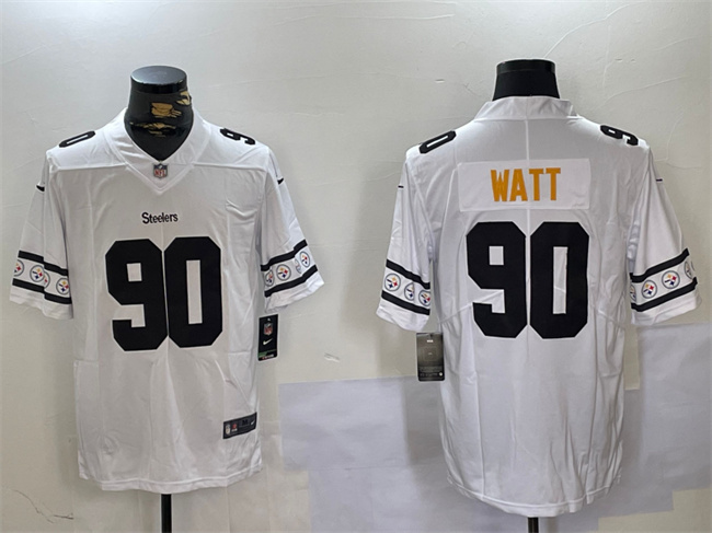 Pittsburgh Steelers #90 T.J. Watt White 2019 Team Logo Cool Edition Stitched Jersey - Zenithce