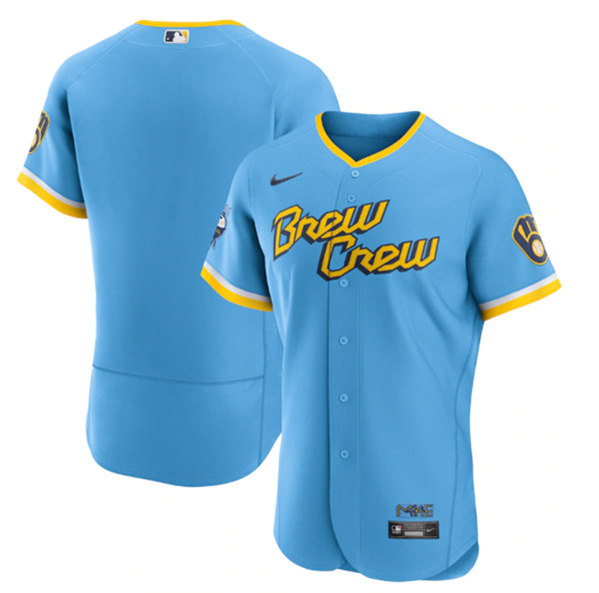 Milwaukee Brewers Blank Powder Blue 2022 City Connect Flex Base Stitched Jersey - Zenithce