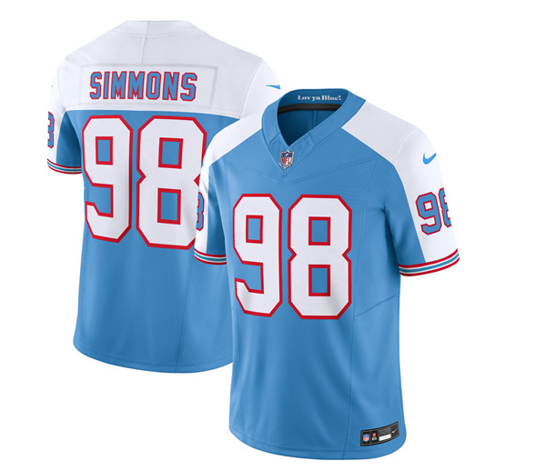 Tennessee Titans #98 Jeffery Simmons Blue White 2023 F.U.S.E. Vapor Limited Throwback Stitched Jersey - Zenithce