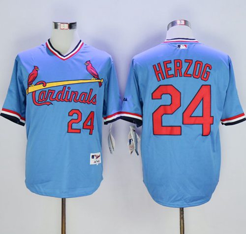 Cardinals #24 Whitey Herzog Blue 1982 Turn Back The Clock Stitched Jersey - Zenithce