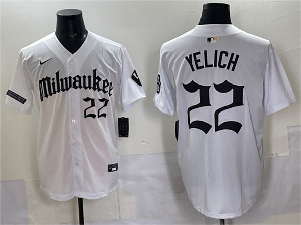 Milwaukee Brewers #22 Christian Yelich White 'Gothic 414 Shadows Edition' Vapor Premier Limited Stitched Jersey - Zenithce