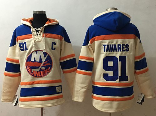Islanders #91 John Tavares Cream Sawyer Hooded Sweatshirt Stitched Jersey - Zenithce