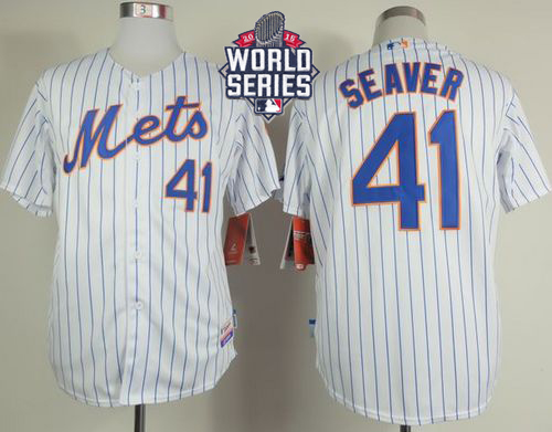 Mets #41 Tom Seaver White(Blue Strip) Home Cool Base W 2015 World Series Patch Stitched Jersey - Zenithce