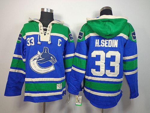 Canucks #33 Henrik Sedin Blue Sawyer Hooded Sweatshirt Stitched Jersey - Zenithce