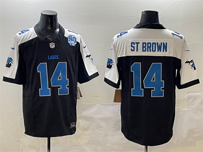 Detroit Lions #14 Amon-Ra St. Brown Black Alternate F.U.S.E. 2024 Michigan 90th Anniversary Patch Vapor Limited Football Stitched Game Jersey - Zenithce