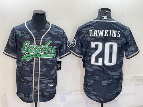 Philadelphia Eagles #20 Brian Dawkins Gray Camo With Patch Cool Base Stitched Baseball Jersey - Zenithce