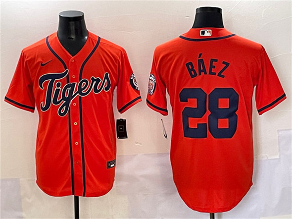 Detroit Tigers #28 Javier Báez Orange With Patch Cool Base Stitched Jersey - Zenithce