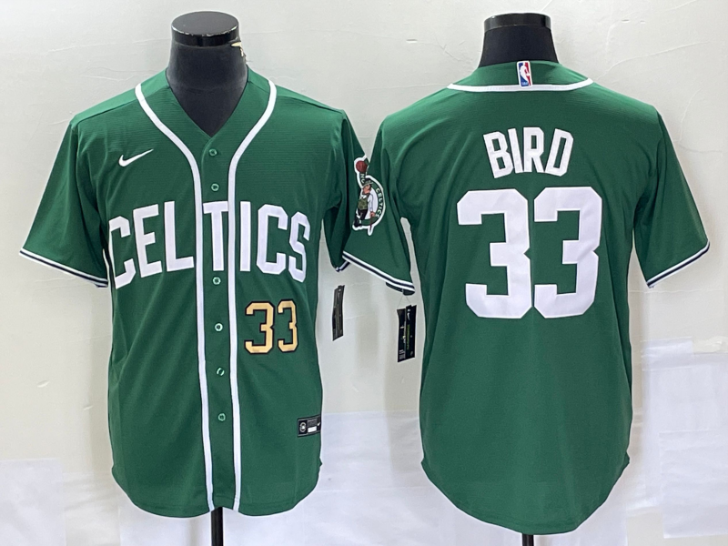 Boston Celtics #33 Larry Bird Number Green Stitched Baseball Jersey - Zenithce