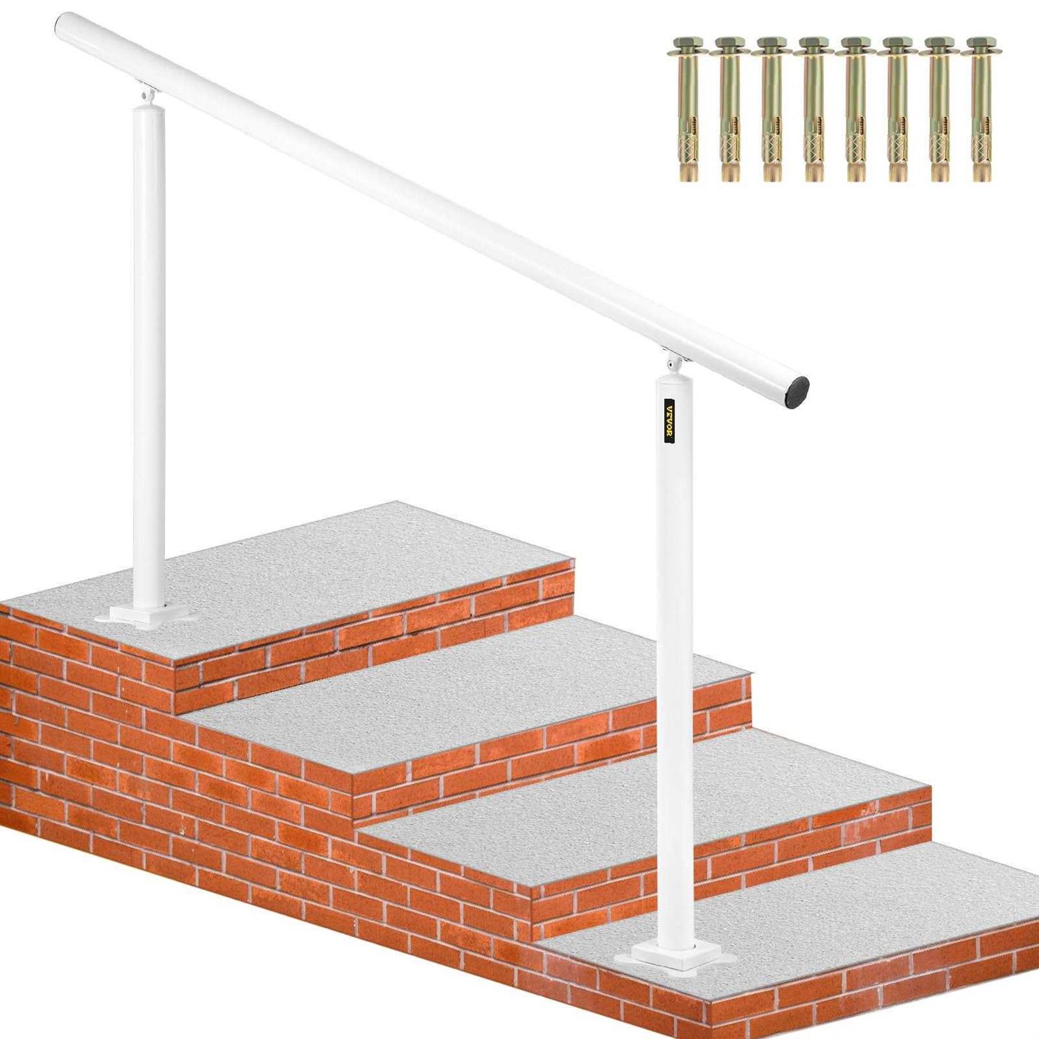 VEVOR Outdoor Stair Railing Kit 5 ft Handrails 0-5 Steps Adjustable Angle Aluminum Stair Hand Rail - Zenithce