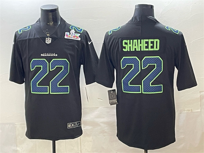 Seattle Seahawks #22 Rashid Shaheed Black 2025 Super Bowl LX Patch Carbon Fashion Vapor Untouchable Limited Stitched Jersey - Zenithce