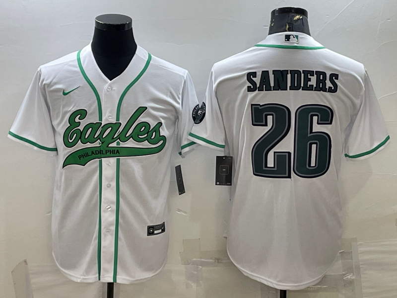 Philadelphia Eagles #26 Miles Sanders White With Patch Cool Base Stitched Baseball Jersey - Zenithce