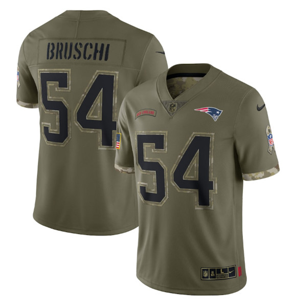 New England Patriots #54 Tedy Bruschi 2022 Olive Salute To Service Limited Stitched Jersey - Zenithce