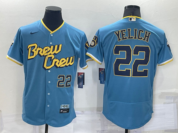 Milwaukee Brewers #22 Christian Yelich Powder Blue 2022 City Connect Flex Base Stitched Jersey - Zenithce