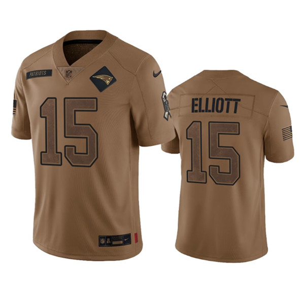 New England Patriots #15 Ezekiel Elliott 2023 Brown Salute To Service Limited Stitched Jersey - Zenithce