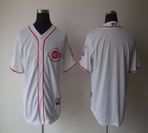 Reds Blank White Home Cool Base Stitched Jersey - Zenithce