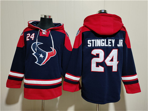Houston Texans #24 Derek Stingley Jr. Navy Ageless Must-Have Lace-Up Pullover Hoodie - Zenithce