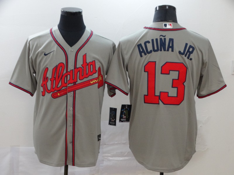 Atlanta Braves #13 Ronald Acuña Jr Grey Cool Base Stitched Jersey - Zenithce