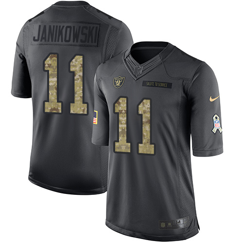 Raiders #11 Sebastian Janikowski Black Stitched Limited 2016 Salute To Service Nike Jersey - Zenithce
