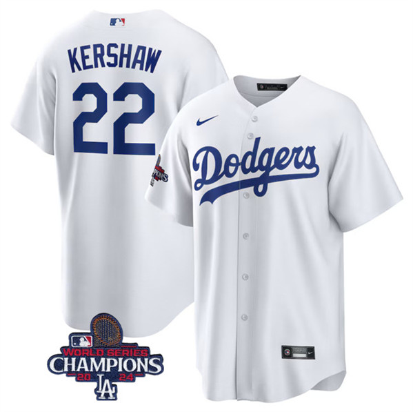 Los Angeles Dodgers #22 Clayton Kershaw White 2024 World Series Champions Home Stitched Jersey - Zenithce