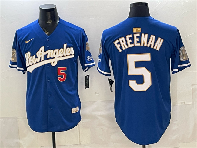 Los Angeles Dodgers #5 Freddie Freeman Royal 2026 Gold Collection 9x B2B Champs Patch Stitched Jersey - Zenithce