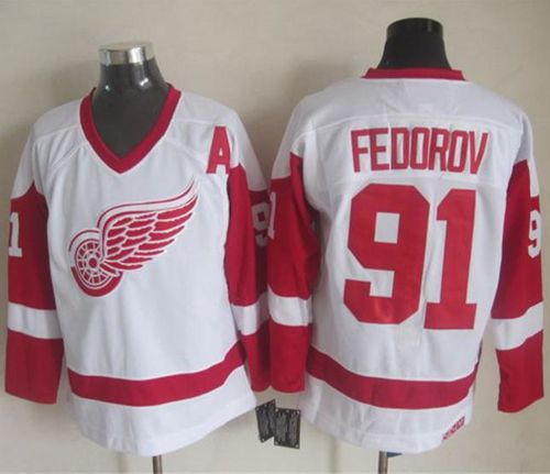 Red Wings #91 Sergei Fedorov White CCM Throwback Stitched Jersey - Zenithce