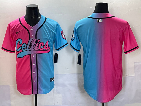Boston Celtics Blank Pink Blue Limited Stitched Baseball Jersey - Zenithce