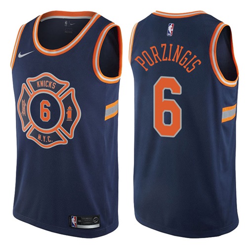 New York Knicks #6 Kristaps Porzingis Navy Swingman City Edition Jersey - Zenithce