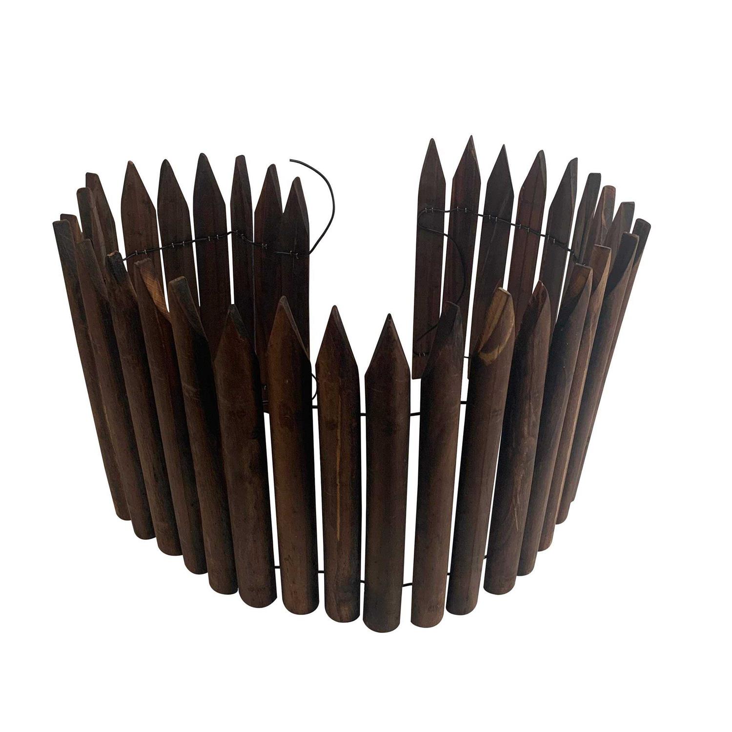 Worth Garden Wooden Short Fence Burnt Wood Finish Outdoor Landscape Edging Flexible Decorative Border - Zenithce