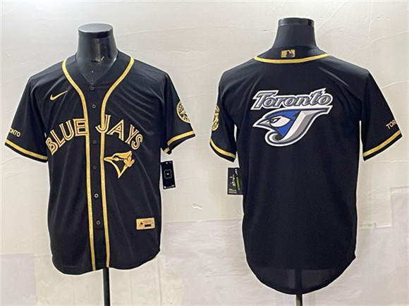 Toronto Blue Jays Team Big Logo Black Gold Cool Base Stitched Jersey - Zenithce