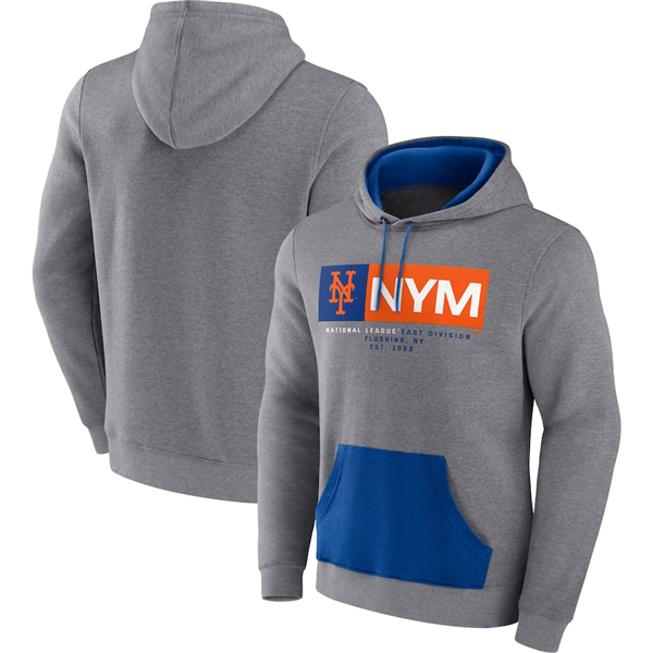 New York Mets Heathered Gray Iconic Steppin Up Fleece Pullover Hoodie - Zenithce