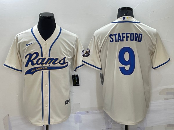 Los Angeles Rams #9 Matthew Stafford Bone Cool Base Stitched Baseball Jersey - Zenithce