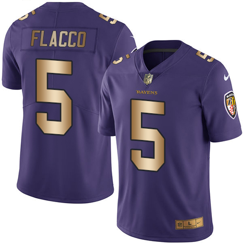 Ravens #5 Joe Flacco Purple Stitched Limited Gold Rush Nike Jersey - Zenithce