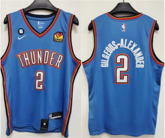 Oklahoma City Thunder #2 Shai Gilgeous-Alexander Blue With NO.6 Patch Stitched Jersey - Zenithce