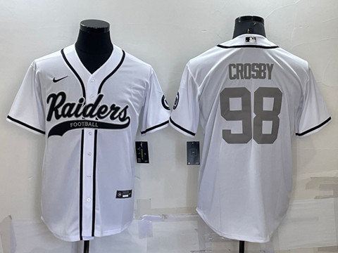 Las Vegas Raiders #98 Maxx Crosby White Gray Cool Base Stitched Baseball Jersey - Zenithce