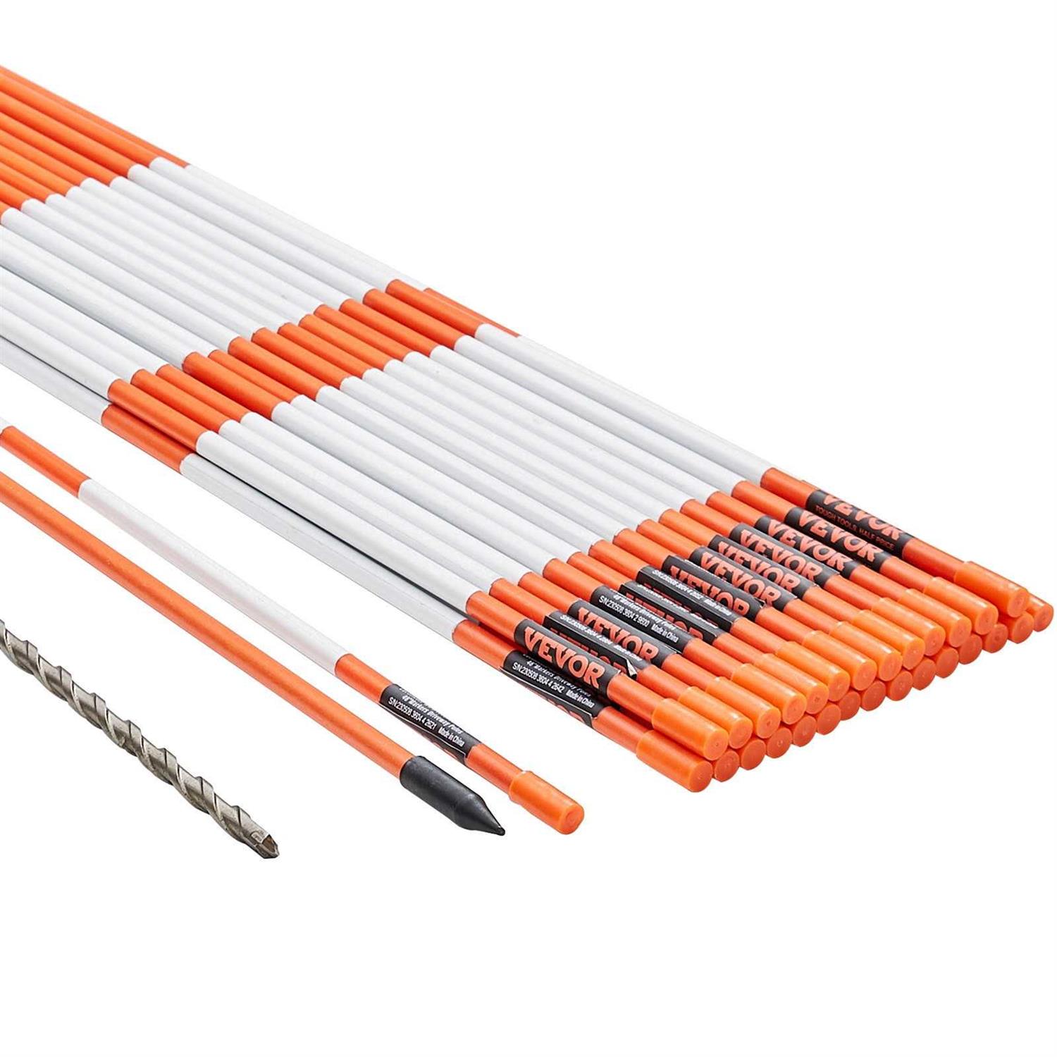 VEVOR Driveway Markers 48 inch 0.4 inch Diameter Orange Fiberglass Poles Snow Stakes with Reflective Tape - Zenithce