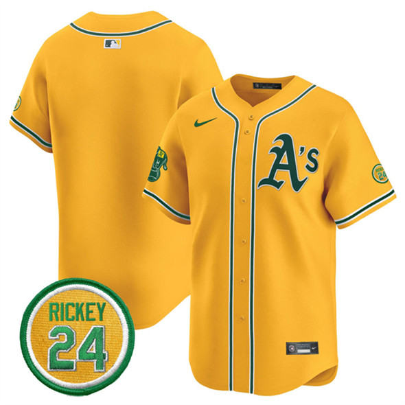 Oakland Athletics Blank Yellow 2024 Limited With Rickey Henderson Patch Stitched Jersey - Zenithce