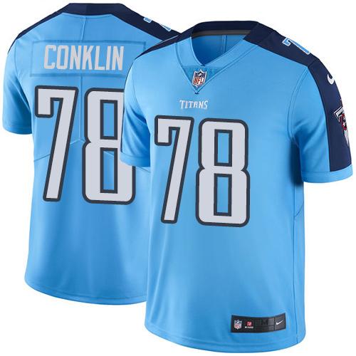 Titans #78 Jack Conklin Light Blue Stitched Limited Rush Nike Jersey - Zenithce