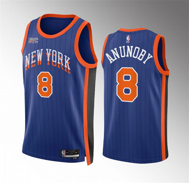 New York Knicks #8 OG Anunoby Blue 2023-24 City Edition Stitched Jersey - Zenithce