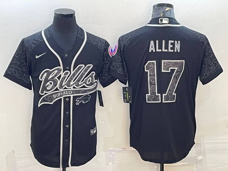 Buffalo Bills #17 Josh Allen Black Reflective With Patch Cool Base Stitched Baseball Jersey - Zenithce