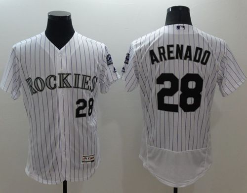 Rockies #28 Nolan Arenado White Strip Flexbase Authentic Collection Stitched Jersey - Zenithce